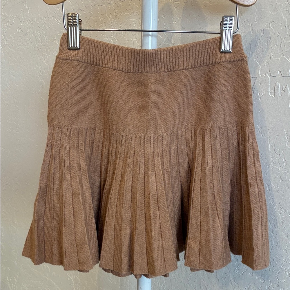 Pleated Knit Skater Skirt in Camel